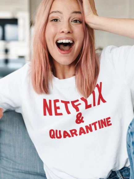 Netflix and quarantine White half sleeve tshirt