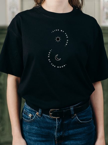 Sun and moon black half sleeve tshirt