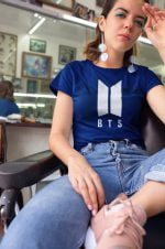 Girl wearing bts symbol tshirt