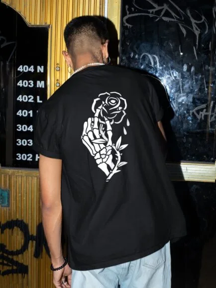 flower skull black tshirt