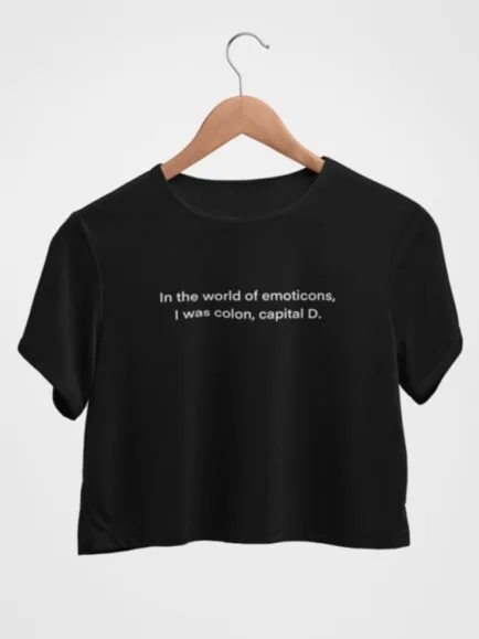 In The World Of Emoticons Black Crop Top