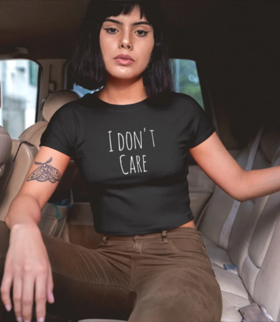 I Don't Care Black Crop Top