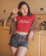 I Want Pizza Red Crop Top