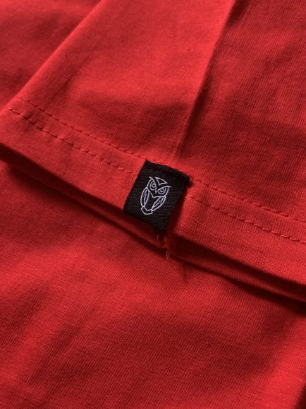 Red fabric rareout hem tag