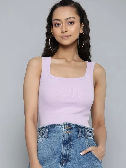 Lilac Ribbed Fitted Top