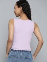 Lilac Ribbed Fitted Top - Image 4
