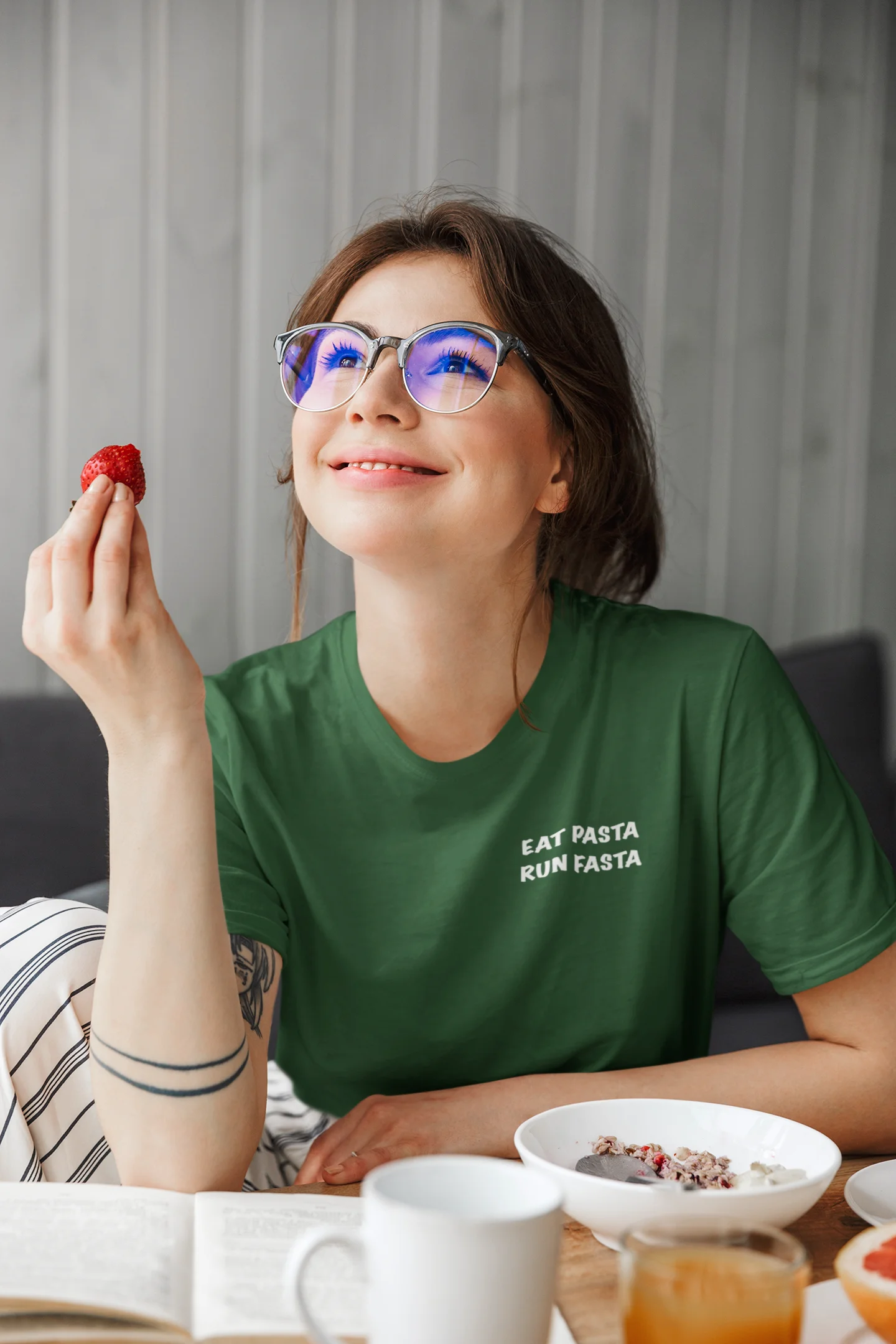 Eat pasta run fasta green Eat pasta Run fasta T-shirt - Image 1