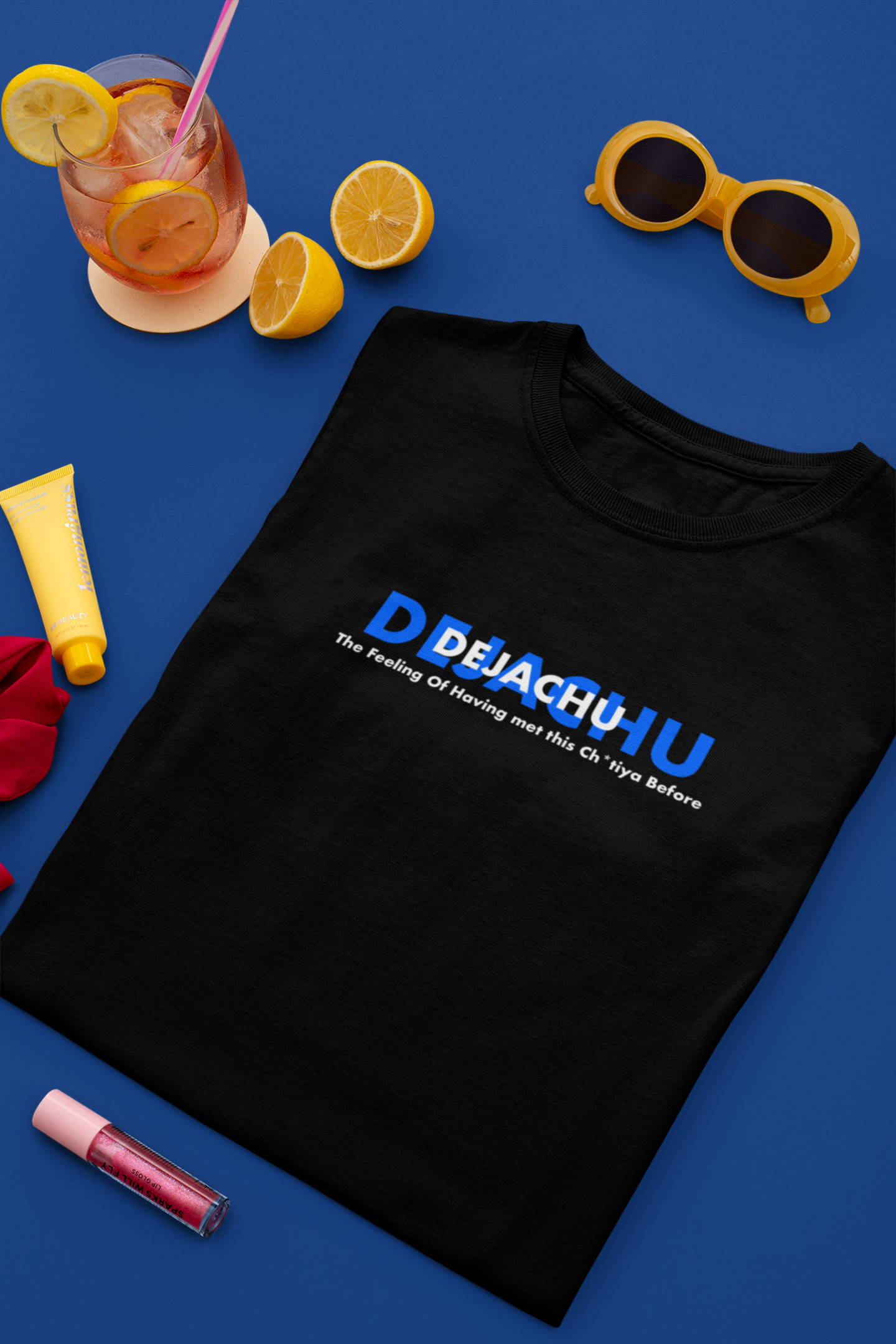 mockup-of-a-folded-t-shirt-next-to-a-cocktail-m1676 Dejachu T-shirt - Image 3